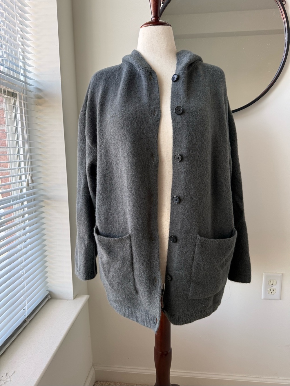 Zara Hooded Button Cardigan in Dark Gray - Picture 5 of 12